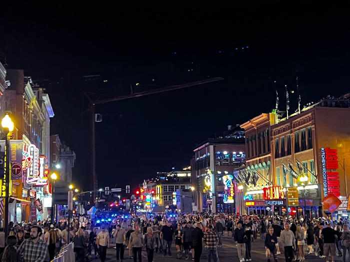 Broadway Street at night in Nashville
