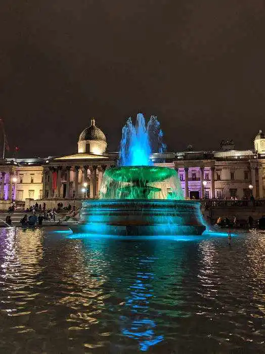 Trafalgar Square in London at night