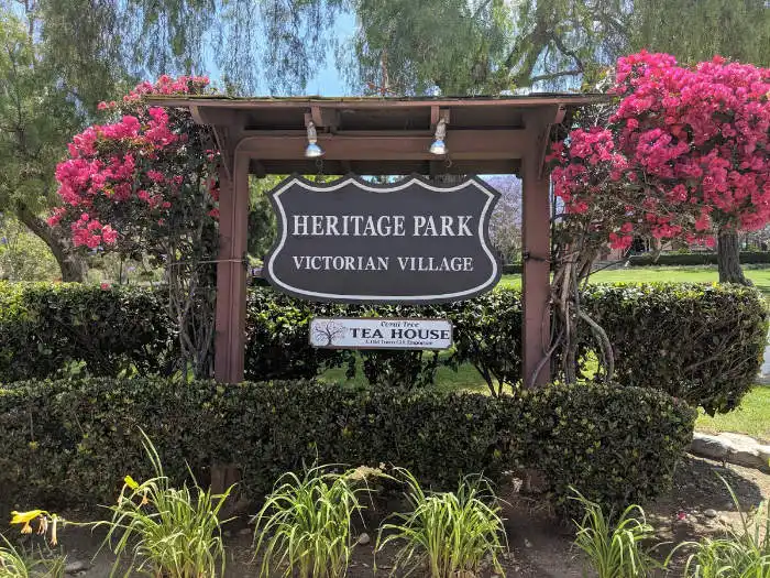 Heritage Park Victorian Village sign in San Diego