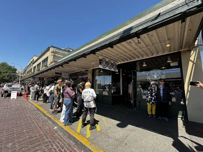 Line for First Starbucks in Seattle